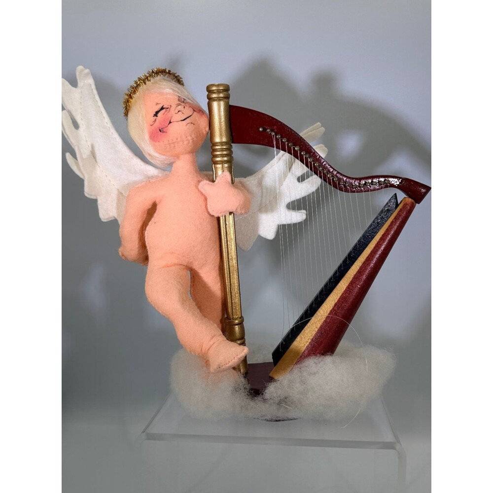 Vintage 9" Annalee 1996 Angel with Harp Felt Doll Figurine Christmas Clouds